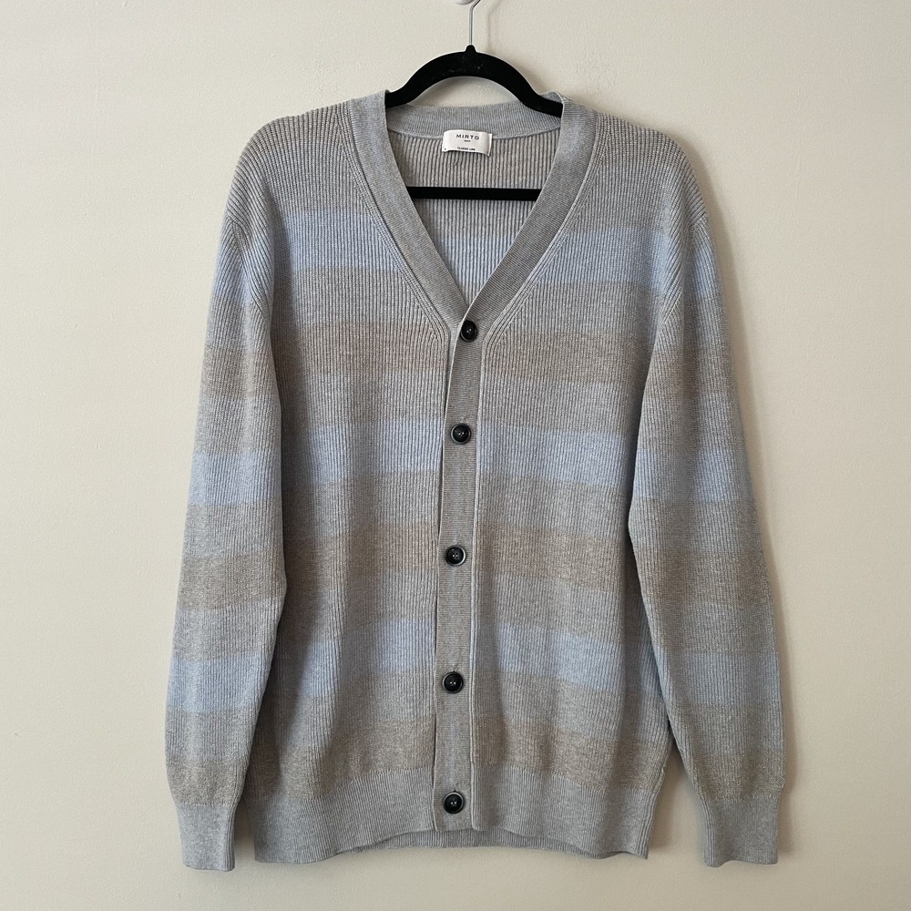 Mirto 1956 Classic Line 100% Cotton Striped Cardigan Sz  L Clean Girl Minimalist
